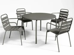 MYLIA Comedor de jardín de metal 1 mesa y 4 sillones apilables - MIRMANDE Gris antracita Outlet