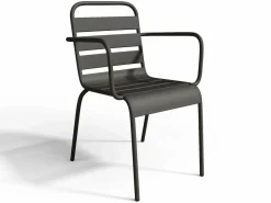 MYLIA Comedor de jardín de metal 1 mesa y 4 sillones apilables - MIRMANDE Gris antracita Outlet