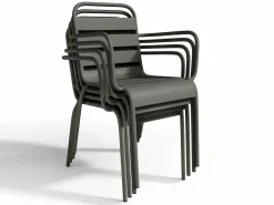 MYLIA Comedor de jardín de metal 1 mesa y 4 sillones apilables - MIRMANDE Gris antracita Outlet