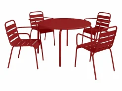 MYLIA Comedores De Jardín|Comedor de jardín de metal: 1 mesa y 4 sillones apilables MIRMANDE