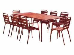 MYLIA Comedor de jardín de metal 1 mesa, 8 sillones - MIRMANDE Rojo Hot