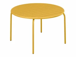 MYLIA Comedores De Jardín|Comedor de jardín de metal - Mesa redonda D.130cm y 6 sillas apilables - Amarillo - MIRMANDE de