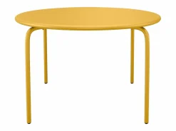 MYLIA Comedores De Jardín|Comedor de jardín de metal - Mesa redonda D.130cm y 6 sillas apilables - Amarillo - MIRMANDE de