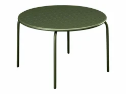 MYLIA Comedor de jardín de metal - Mesa redonda D.130cm y 6 sillones apilables - Verde - MIRMANDE de Caqui Sale