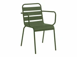 MYLIA Comedor de jardín de metal - Mesa redonda D.130cm y 6 sillones apilables - Verde - MIRMANDE de Caqui Sale