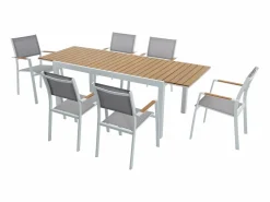 MYLIA Comedores De Jardín|Comedor de jardín extensible aluminio poliwood L.170 / 230 cm y 6 sillas Gris MACILA