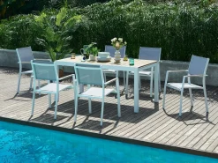 MYLIA Comedores De Jardín|Comedor de jardín extensible aluminio poliwood L.170 / 230 cm y 6 sillas Gris MACILA