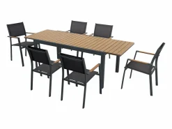 MYLIA Comedores De Jardín|Comedor de jardín extensible aluminio poliwood L.170/230 cm + 6 sillones Antracita MACILA