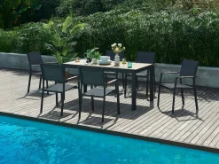 MYLIA Comedores De Jardín|Comedor de jardín extensible aluminio poliwood L.170/230 cm + 6 sillones Antracita MACILA