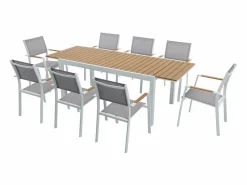 MYLIA Comedor de jardín extensible aluminio poliwood L.170 / 230 cm y 8 sillas Gris MACILA Blanco Hot