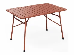 MYLIA Comedor de jardín plegable de metal: Una mesa L.110 cm + 2 bancos - Terracotta - MIRMANDE de Terracota Online