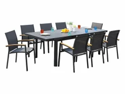 MYLIA Comedor jardín mesa extensible 180/240 y 8 sillones - NAURU Gris antracita Best
