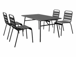 MYLIA Comedores De Jardín|Comedor jardín metal - una mesa L.160 cm y 4 sillas apilables - MIRMANDE
