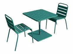 MYLIA Comedor jardín metal mesa y 2 sillas apilables azul pato - MIRMANDE Azul verdoso