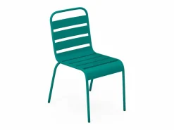 MYLIA Comedor jardín metal mesa y 2 sillas apilables azul pato - MIRMANDE Azul verdoso