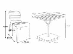 MYLIA Comedor jardín metal mesa y 2 sillas apilables azul pato - MIRMANDE Azul verdoso