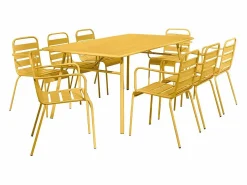 MYLIA Comedores De Jardín|Comedor jardín metal mesa y 8 sillones apilables - Amarillo - MIRMANDE