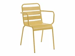 MYLIA Comedores De Jardín|Comedor jardín metal mesa y 8 sillones apilables - Amarillo - MIRMANDE