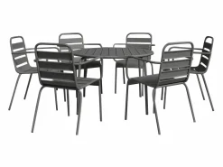 MYLIA Comedores De Jardín|Comedor jardín metal mesa redonda y 6 sillas apilables - MIRMANDE