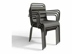 MYLIA Comedores De Jardín|Comedor jardín metal mesa redonda y 6 sillas apilables - MIRMANDE