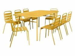 MYLIA Comedor jardín metal mesa y 8 sillas apilables - Amarillo - MIRMANDE Mostaza Outlet
