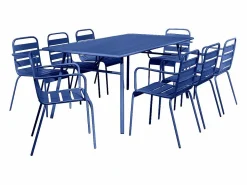 MYLIA Comedor jardín metálico mesa y 8 sillones apilables Azul noche - MIRMANDE de Azul oscuro