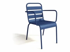 MYLIA Comedor jardín metálico mesa y 8 sillones apilables Azul noche - MIRMANDE de Azul oscuro