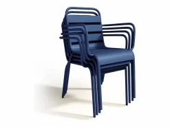 MYLIA Comedor jardín metálico mesa y 8 sillones apilables Azul noche - MIRMANDE de Azul oscuro