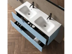 Mueble De Baño Con Doble Lavabo|Composición de doble lavabo 5 piezas SOLMIRA azul tiffany