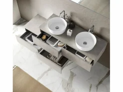 Mueble De Baño Con Doble Lavabo|Composición de lavabo doble ASTRA de 9 piezas havana piedra
