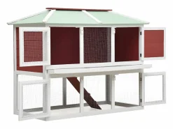 Conejera jaula de animales con doble piso de madera ES786159 Rojo Outlet