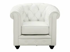 Vente-unique Conjunto 2 sillones CHESTERFIELD - Piel sintética - Blanco Outlet