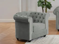 Vente-unique Sillón|Conjunto 2 sillones terciopelo gris plata CHESTERFIELD