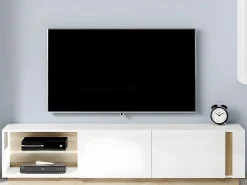 Vente-unique Aparador|Conjunto aparador y mueble TV blanco brillante y natural - Comedor luminoso MURARI