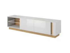 Vente-unique Aparador|Conjunto aparador y mueble TV blanco brillante y natural - Comedor luminoso MURARI