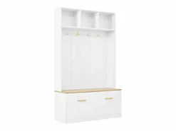 Conjunto armario-taquilla - 105 x 40 x 180 cm - con banco + almacenaje abierto + 2 puertas + 4 ganchos - MDF + aglomerado -^Merax Sale