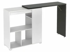 Vente-unique Conjunto "Bar": Mueble de bar SATURNE + 2 taburetes de bar CALAS - Blanco cemento Gris / Blanco Discount