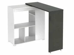 Vente-unique Conjunto "Bar": Mueble de bar SATURNE + 2 taburetes de bar CALAS - Blanco cemento Gris / Blanco Discount