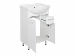 Conjunto para baño de pie 55 cm Armario con lavabo Columna 50 cm Cómoda Armario superior Lupo Blanco Discount