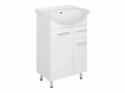 Conjunto para baño de pie 55 cm Armario con lavabo Columna 50 cm Cómoda Armario superior Lupo Blanco Discount
