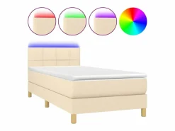 Conjunto Boxspring - 90x190 cm + colchón y LED tela ES607032 Crema New
