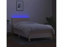 Conjunto Boxspring - 90x190 cm + colchón y LED tela ES607032 Crema New