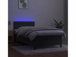 Conjunto Boxspring - 90x200 cm + Somieres + colchón + LED terciopelo oscuro ES42713^ Hot