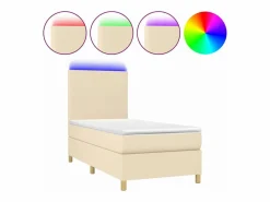 Conjunto Boxspring - 80x200 cm colchón y luces LED tela ES511319 Crema Discount