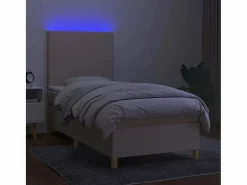 Conjunto Boxspring - 80x200 cm colchón y luces LED tela ES511319 Crema Discount
