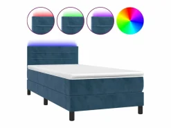 Conjunto Boxspring - 80x200 cm colchón y LED terciopelo oscuro ES432816 Azul Hot
