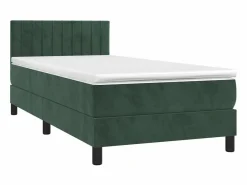 Cama Continental Boxspring|Conjunto Boxspring - 90x200 cm + Somieres + colchón + LED terciopelo oscuro ES42608