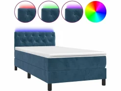 Cama Continental Boxspring|Conjunto Boxspring - 80x200 cm + Somieres + colchón + LED terciopelo oscuro ES43512