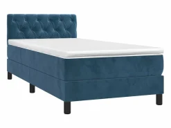 Cama Continental Boxspring|Conjunto Boxspring - 80x200 cm + Somieres + colchón + LED terciopelo oscuro ES43512