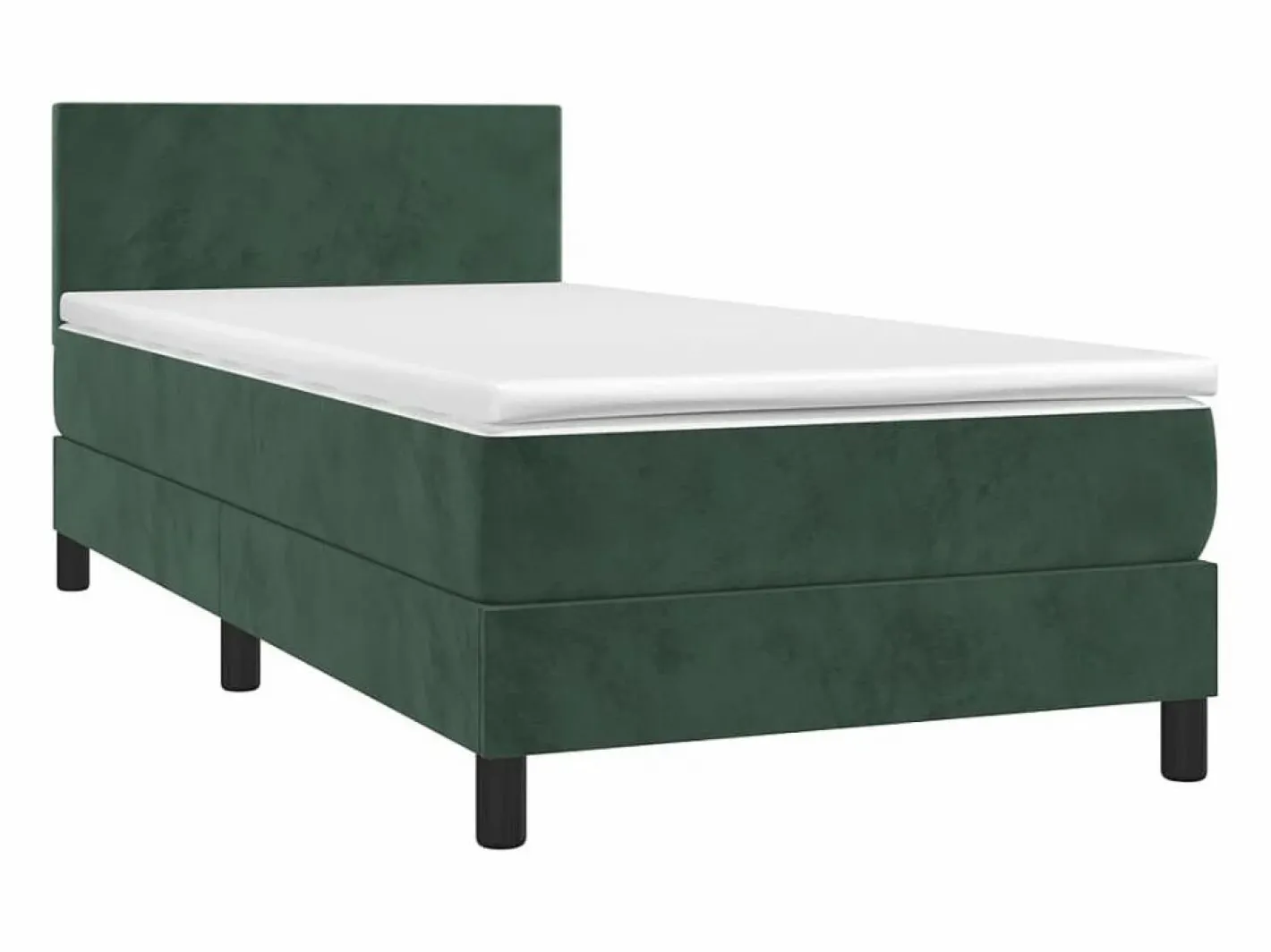 Cama Continental Boxspring|Conjunto Boxspring - 90x200 cm + Somieres + colchón + LED terciopelo oscuro ES42327